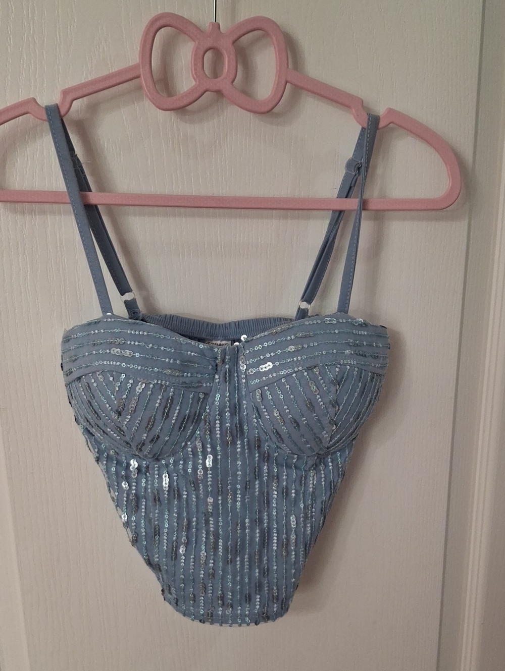Light Blue Sequin Bandeau Bustier with Straps  NWOT  Size M